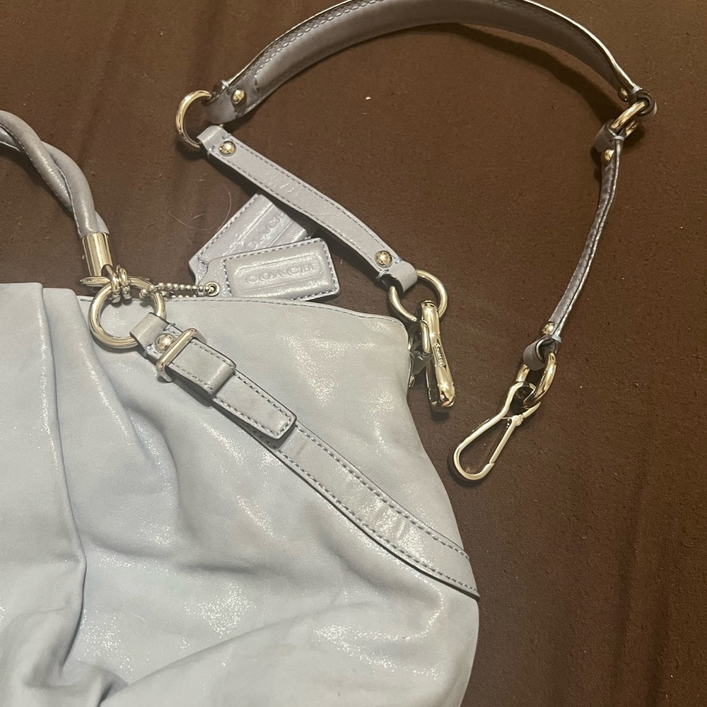 Coach Madison Sophia Shimmer Slate Gray Leather Handbag Model F22563 - Picture 7 of 11